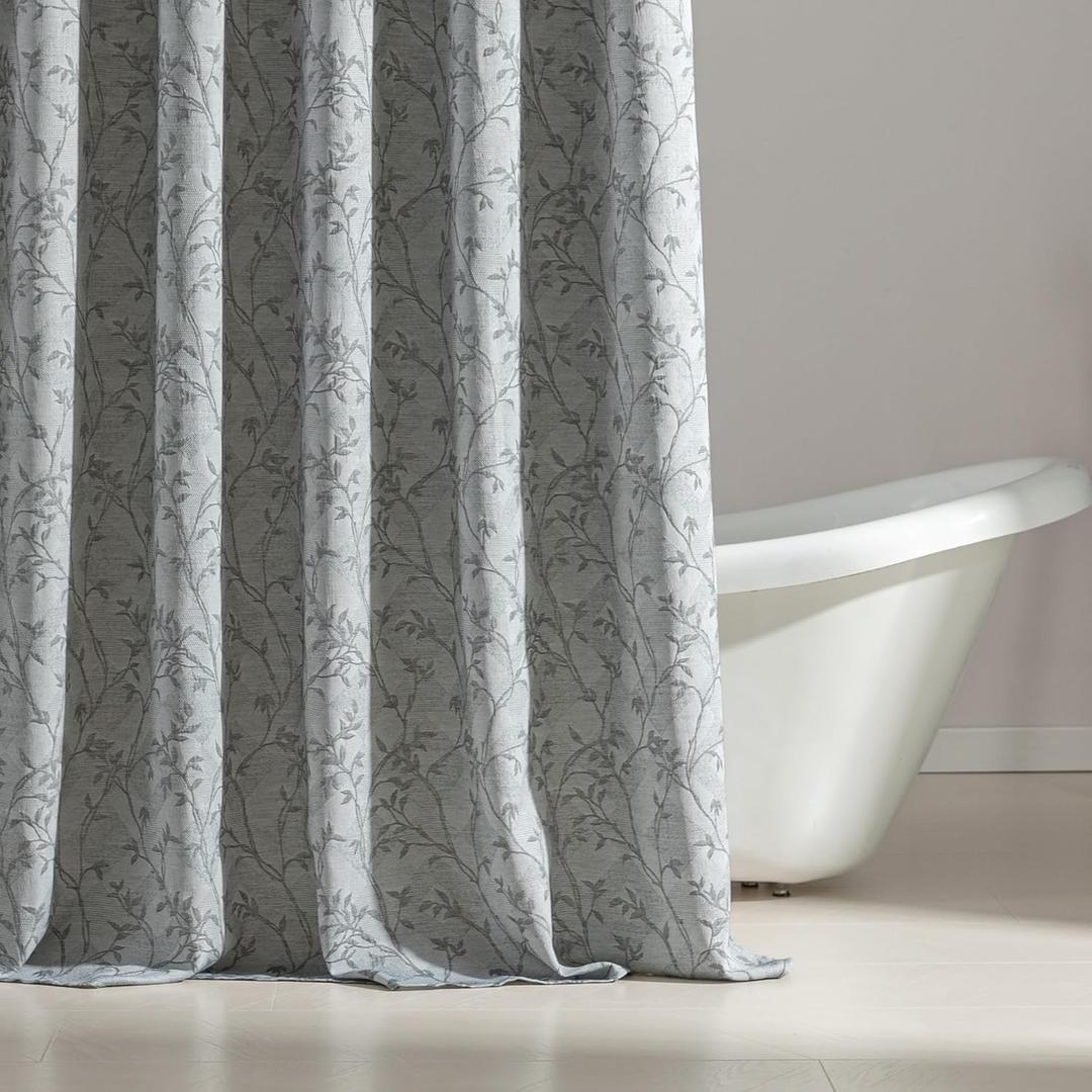 SLEEP ZONE Farmhouse Jacquard Shower Curtain, Textured Fabric Shower Curtains Leaf Curtain for Modern Home Decorations Bathroom, 72"  72" Grey Leaf