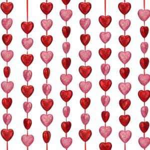 Pangda 6 Pcs Valentine's Heart Garland 39.6ft Glitter Foam Heart Garland 3D Sparkly Hanging Streamer for Valentines Decor Wedding Anniversary Bachelorette Party Bridal Engagement Romantic(Red,Pink)