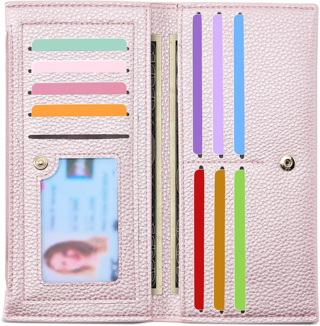 Tipmile Slim Wallet for Women, RFID Blocking Credit Card Holder, Ladies Bifold Wallet with Zipper, Dusty Pink