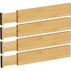 BAMEOS 4" High Drawer Dividers Bamboo Separators Organization Expandable Organizers for Kitchen Bedroom Bathroom Dresser Office 4-pack (Natural)