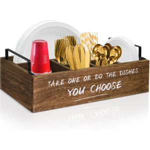 Ameuphercy Paper Plate Holders Utensil Caddy for Kitchen Counter,Wood Paper Plate Organizer Utensil Holder Organizer for Kitchen Accessories,Silverware Caddy Disposable Dish Holder for Party