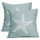 Seafoam Blue Starfish Pillow Covers 18x18 Inch Set of 2 Nautical Coastal Beach Themed Cotton Linen Decorative Throw Pillow Case Summer Outdoor Cushion Covers for Bedroom Sofa Living Room Chair Decor
