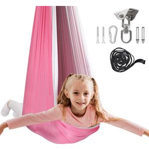 Double Layer Sensory Swing for Kids with 360 Swivel Hanger Kit, Therapy Swing Hammock,Kids Indoor Swing Indoor Hammock, Outdoor, Coral Pink