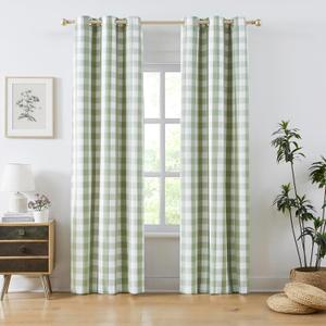 Amzdecor Sage Green White Buffalo Plaid Full Blackout Curtains 84 Inch for Bedroom Living Room Farmhouse Check Patterned Drapes Thermal Insulated Soundproof Grommet Window Treatment, 2 Panels, 40"x84"