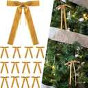 12Pcs Khaki Velvet Christmas Tree Bows Ornaments Vintage Velvet Ribbon Bows for Tree Garland Wreath Indoor Outdoor Christmas Decor Xmas Decorations 1'' Wide, 5 * 7 inch
