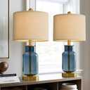 21.25" Table Lamp Set of 2 Modern Lamp for Living Room Glass Nightstand Lamp for bedrooms,Desk,Farmhouse (Blue)