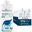 KATE FARMS Organic 1.4 High Calorie Nutrition Shake, Plain, 20g Protein, 27 Vitamins and Minerals, Meal Replacement, Protein Shake. 11 oz (12 Pack) (EXP 11/05/27)