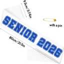 3 x Senior 2026 Sashes White Satin with Blue Glitter Letters Sashes, Class of 2026 Sash for Graduation Party, Senior Cheer Sashes, Cheerleader Sash, Class Competition Sashes