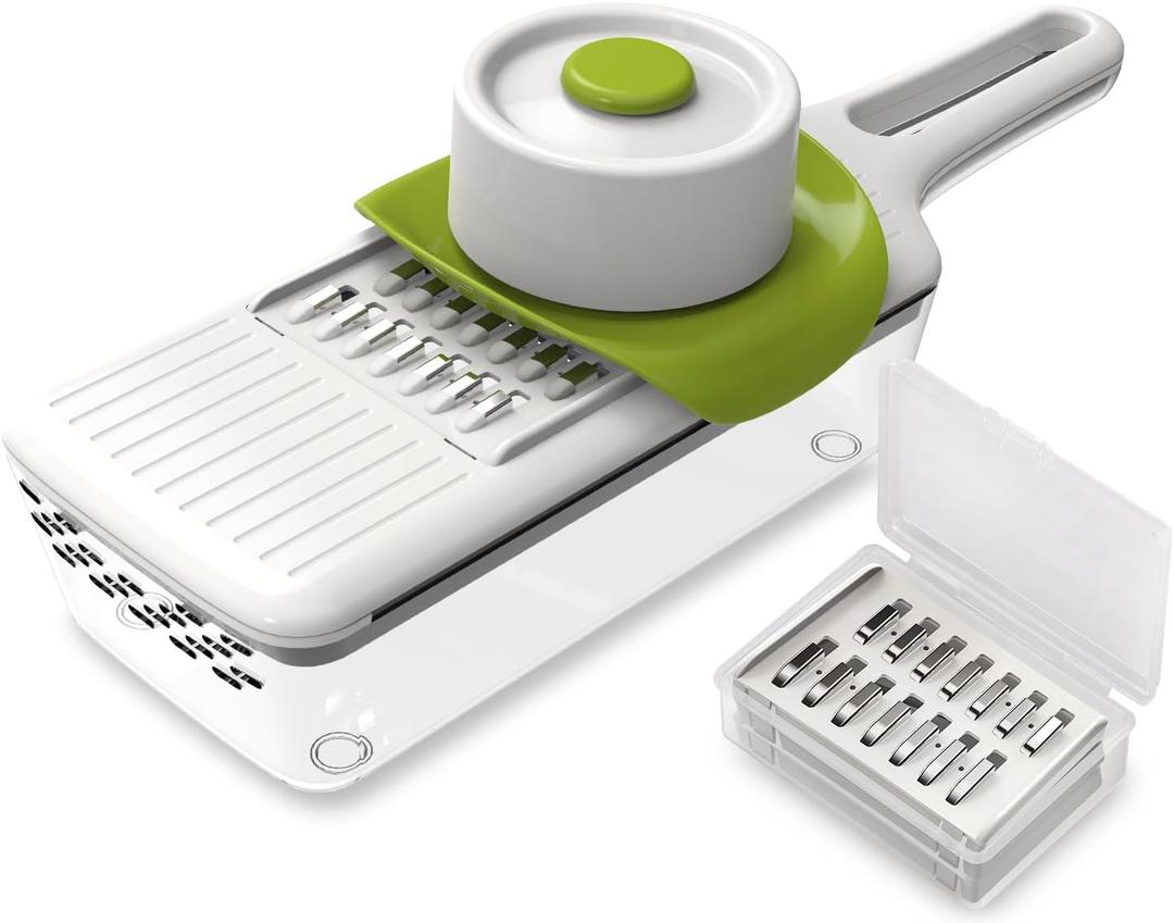 WAGENSTEIGER Stainless Steel Mandoline Slicer - Adjustable Multi-Blade Vegetable & Food Chopper with 6 Interchangeable Blades, Safe Hand Guard, Non-Slip Base & Catch Tray  Julienne Slicer