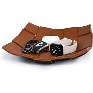 Valet Tray PU Leather Key Holder Bowl for Men Entryway Table Nightstand Desk Tray for Wallet, Keys Men's Gift - Brown & Black, 9.8" L x 9.8" W x 2" H