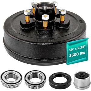 10" x 2-1/4" Trailer Brake Drum Kit 5 on 4.5" for 3500 lbs Heavy Duty 5 Bolt 1/2"-20 L68149/L44649 Trailer Brake Hub Drum Assembly 008-247-05,84546,22001K