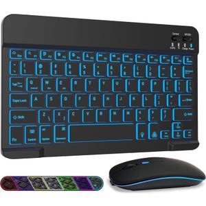 LAMA 7 Colors Backlit Bluetooth Keyboard and Mouse Combo for iPad Pro/Air/Mini, Ultra-Slim Rechargeable Wireless Keyboard and Mouse for iPhone 15/14/13 Pro/Samsung/Tablet/PC/Laptop/iOS/Windows/Android