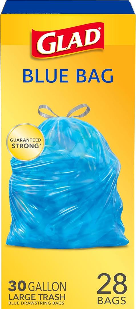 Glad 30 Gallon Recycling Bags, Large Drawstring Trash Bags, Blue, 28 Count (Pack of 1)