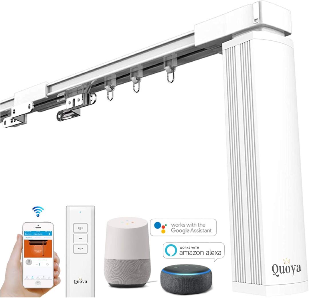 Quoya QL500 Smart Curtains System, Electric Curtain Track with Automated RailMotorized and Adjustable Tracks/Rod/Pole (up to 3.2 metres / 125 inches)Motor compatible with Alexa