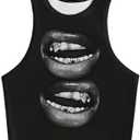 BEAUDRM Women's Lip Graphic Tank Top Y2k Crew Neck Sleeveless Casual Crop Tops Small