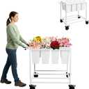 Flower Cart with 8 Buckets,Flower Cart Display Stand with Wheels,Bloom Bar,Flowers Stand for Wedding ,Party and Home Decor (White)