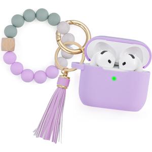 Filoto Compatible with AirPods 4 Case - Soft Silicone Cover with Bracelet Lanyard and Keychain, Shockproof and Scratch-Resistant, Cute Design for AirPods 4th Generation(Lavender)