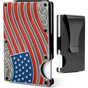 American Flag Wallet Engraved Metal Cardholder/WITH REMOVABLE Money Clip for Men with RFID Blocking - Slim, Stylish, and Secure Credit Card Holder (Red, White, Blue)
