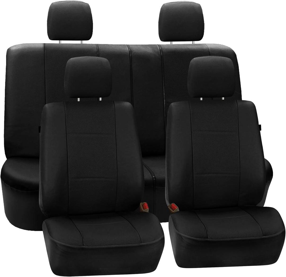 FH Group Full Set Faux Leather Car Seat Covers for Low Back Front Seat Covers, Airbag Compatible, Split Bench Rear Seat, Universal Fit for SUV, Sedan, Black