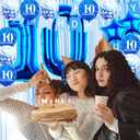 10th Birthday Party Decorations for Boys Girls Comprise Balloons with Swirl Decorations, Happy Birthday Banner,32 Inch 10 Numbers and Star Foil Balloons in Blue
