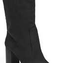 Juliet Holy Womens Mid-calf Boots Chunky Stacked Heel Square Toe Side Zipper Slip-on Suede Winter Booties (Black)