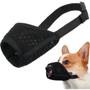 Mayerzon Dog Muzzle, Puppy Soft Mesh Muzzle for Small Medium Large Dogs Chihuahua Poodles Beagle Dachshund Corgis Labrador for Biting Chewing Grooming that Allows Panting Drinking(S, Black)