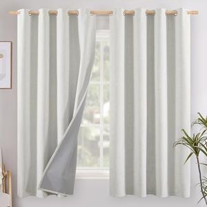 YoungsTex Ivory Linen Blackout Curtains 63 Inch Length, Thermal Insulated Black Out Drapes with Grommet Energy Saving for Bedroom Living Room Window, 2 Panels, 52 X 63 Inch