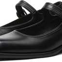 Mary Jane Flats with Adjustable Ankle Strap Womens Slip on Mary Janes Dressy Comfortable Square Toe Ballet Flats Shoes for Women Dance Shoes (6, Black)
