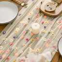 Horaldaily Champagne Embroidery Floral Spring Summer Gauze Tablecloth 60×84 Inch Rectangular, Wildflower Seasonal Tulle Table Cover, Garden Party Decor for Wedding, Party, Holiday Dining