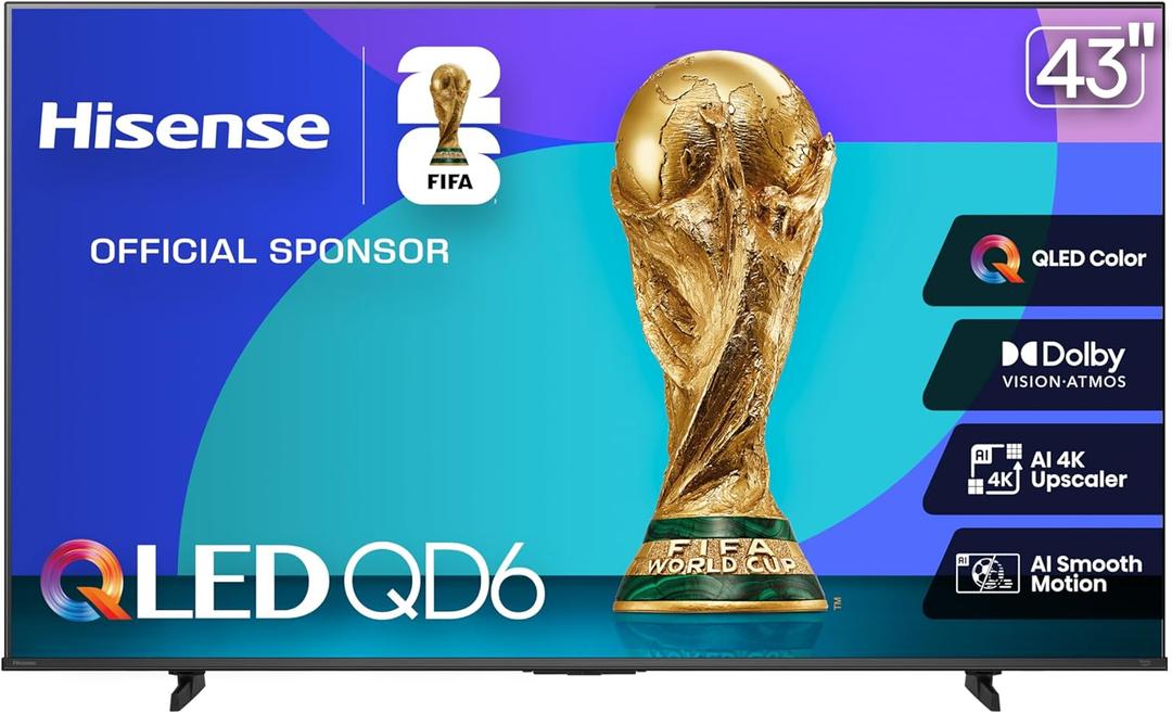 Hisense 43" Class QD6 Series (43QD6QF, 2025 Model) QLED 4K UHD Smart Fire TV, Voice Remote with Alexa, Dolby Vision, Dolby Atmos, Motion Rate 120, HDR 10+, Game Mode Plus, MEMC, VRR, ALLM