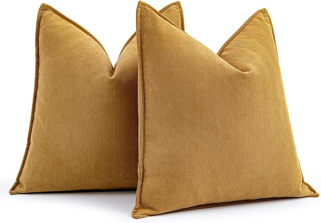 MIULEE Pack of 2 Mustard Yellow Decorative Pillow Covers 24x24 Inch Soft Chenille Luxurious Couch Throw Pillows Boho Cushion Covers Euro Shams Elegant Design for Sofa Bed Living Room Spring Decor
