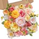 Artificial Flower Assortment for DIY Centerpiece Arrangement Wedding Hand Bouquet Flower Bouquet Centerpiece Arrangement Party Baby Shower Home Decoration (Pink Yellow)