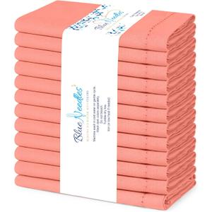 Blue Needles Set of 12 Hemstitch Linen Napkins 100% Cotton Salmon Cloth Dinner Napkins 18x18 inches, Soft, Reusable, Absorbent, Washable, Ideal for Christmas Events, Parties & Everyday Use