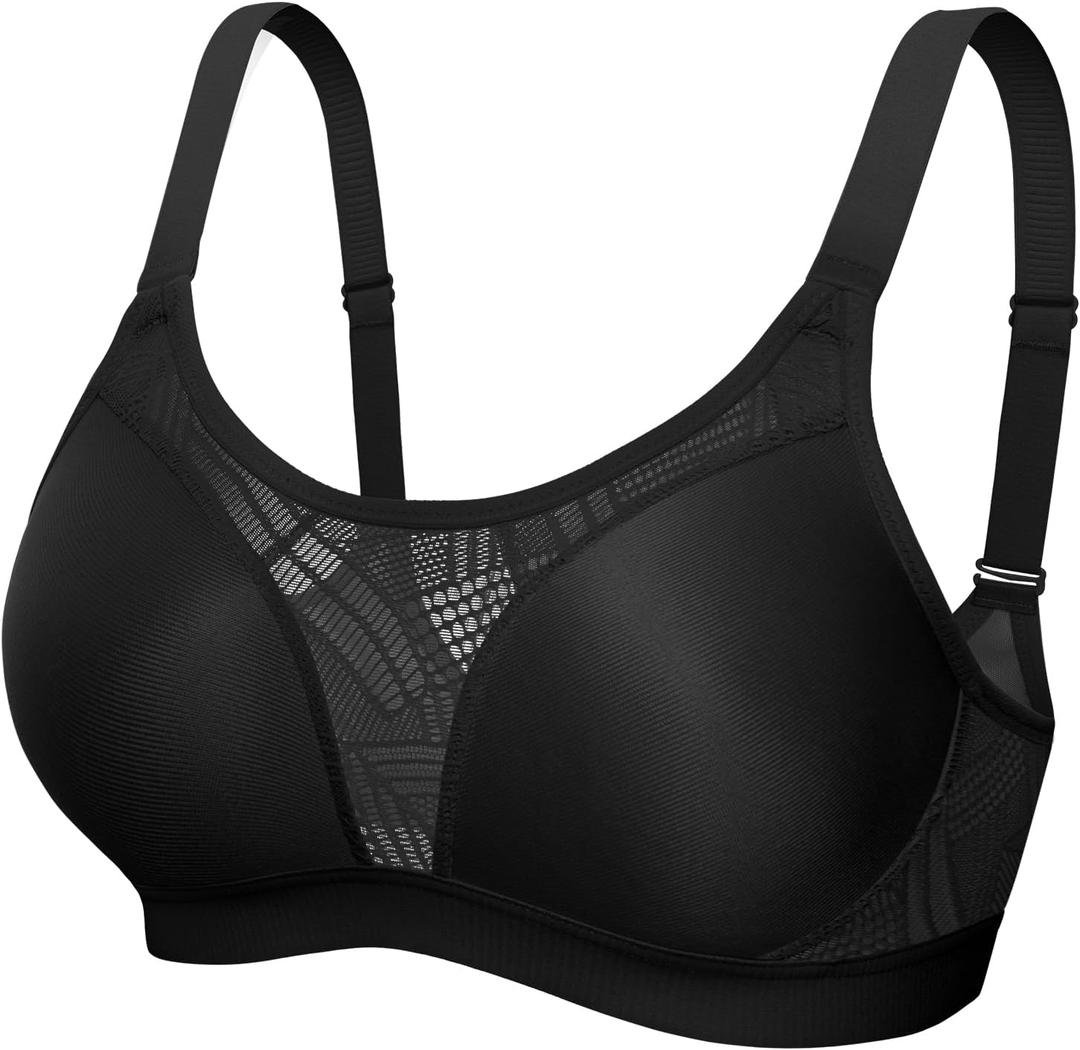 ZeroBound Medium Impact Sports Bras for Women Plus Size Wirefree Non Padded Supports (34B, Black)