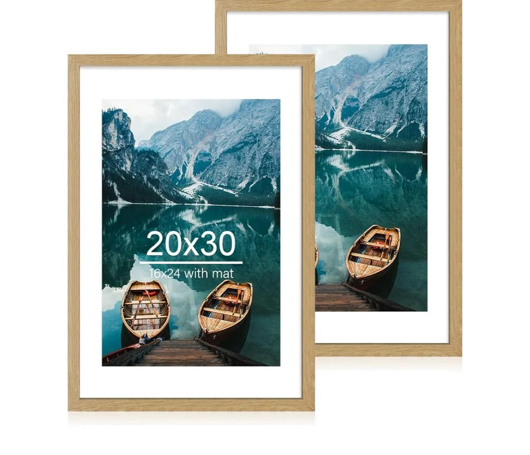 Hongkee 20x30 Frame Set of 2, Natural Oak Wood Style for 16x24 Mat
Display Posters 16 x 24 with Mat or 20 x 30 No Mat, Wall Mounting for Photos, Artwork; Fits Home, Office & Gallery Wall Decor