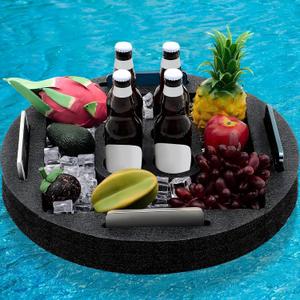 Qinyoung Large Floating Drink Holder Black Floating Refreshment Table Tray Compartment Portable Floating Pool Tray for Swimming Pool Accessories Hot Tub Beach and Party Decor, 19.7 inches in diameter, 2.36 inches in height