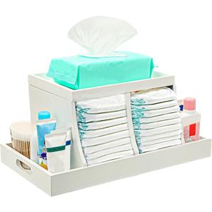 Three colors Diaper Organizer, Wooden Diaper Caddy Organizer, Changing Table Organizer, Diaper Storage Organizer, Nursery Baby Organization (White)