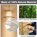 Bamboo Adjustable Height Pendant Light 16" Boho Rustic Farmhouse Chandelier