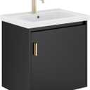 phiestina 20 Inch Floating Small Bathroom Vanity, Pre-Assembled Wall Mounted Black Cabinet with Soft-Close Door,Single Hole Ceramic Sink, Modern Space-Saving Design, No Faucet,BV04-20-PUREBLACK
