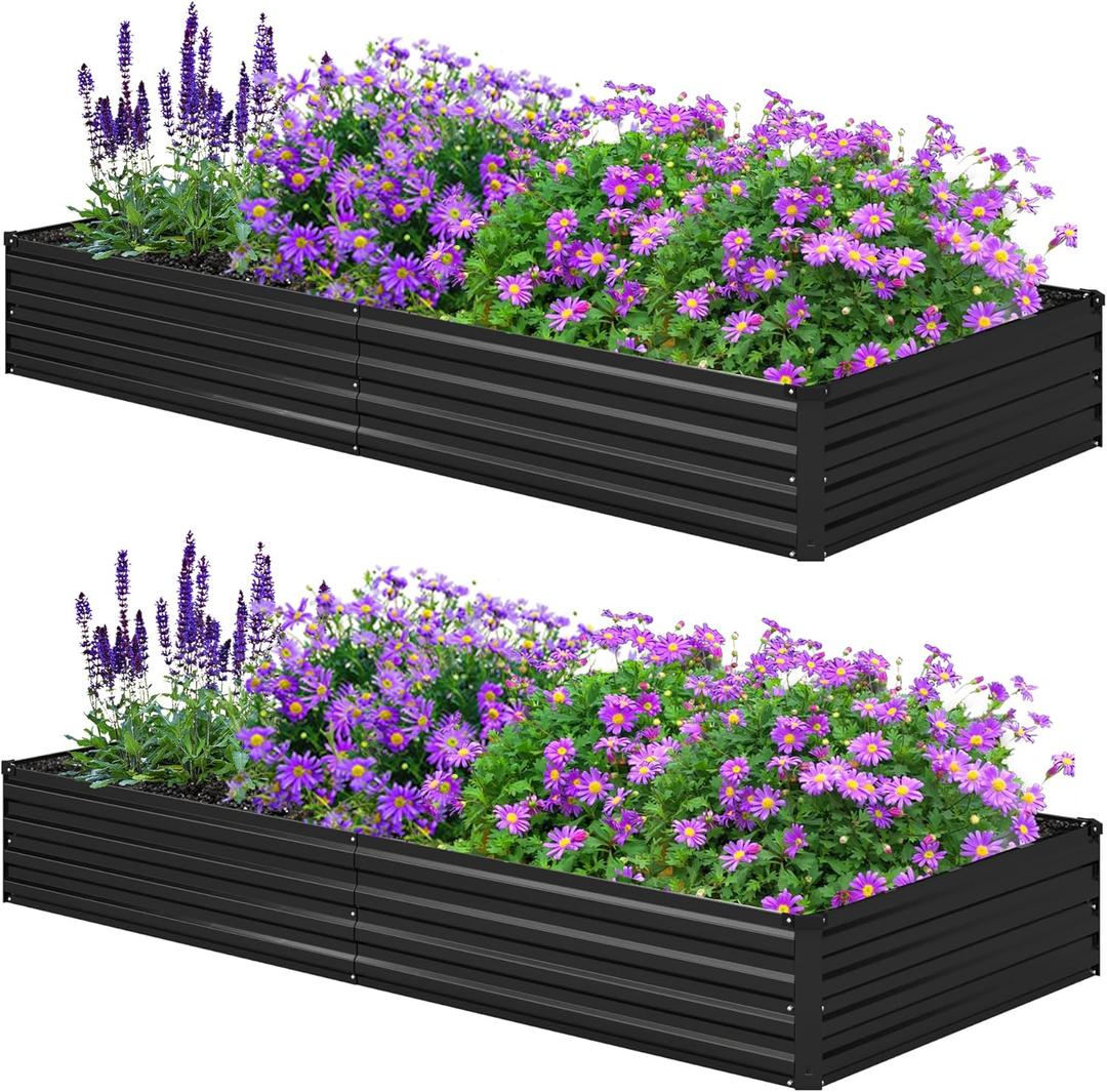 8x4x1ft(2 Pack) Galvanized Raised Garden Bed,Outdoor Planter Box Metal Patio Kit Planting Bed for Vegetables Flowers Herb,Black