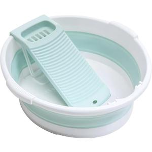 Large Washboard Basin for Hand Washing Clothes,Collapsible Basin for Hand Washing Clothes,Portable Laundry Basin,Wash tub Laundry with Scrubber (Light Green)