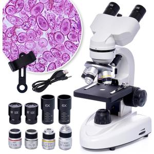 SELFIE CAT Binocular Compound Microscope, 200X-5000X Magnification, Microscope LED Binoculars Composite, Professional Composite Microscopes with Wide Field, Microscopes Eyepieces