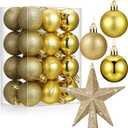 25 Pcs Mini Christmas Balls Ornaments Set 1.57 Inch Christmas Day Ball Topper Star Tree Hanging Ornaments for Party Decoration(Gold)