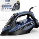 IRONDAY Steam Iron for Clothes 20s Fast Heating, 1700W Iron with 15.21oz Large Water Tank, 3Way Auto shutoff, Burst Steam, Spray Mist, AntiDrip, SelfCleaning, Vertical Ironing for Home, Blue