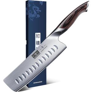 7 Inch Nakiri Knife, Japanese High Carbon Stainless Steel Chef Knife, Multipurpose Meat Vegetable Sharp Kitchen Knife with Ergonomic Pakkawood Handle