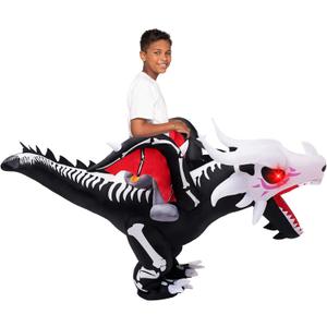 Spooktacular Creations Halloween Dragon Skeleton Inflatable Costume Kids, LED Light Eyes Skeleton Dinosaur Blow Up Costumes, Ride On Deluxe Set for Halloween Parties (Up to 4ft7'')