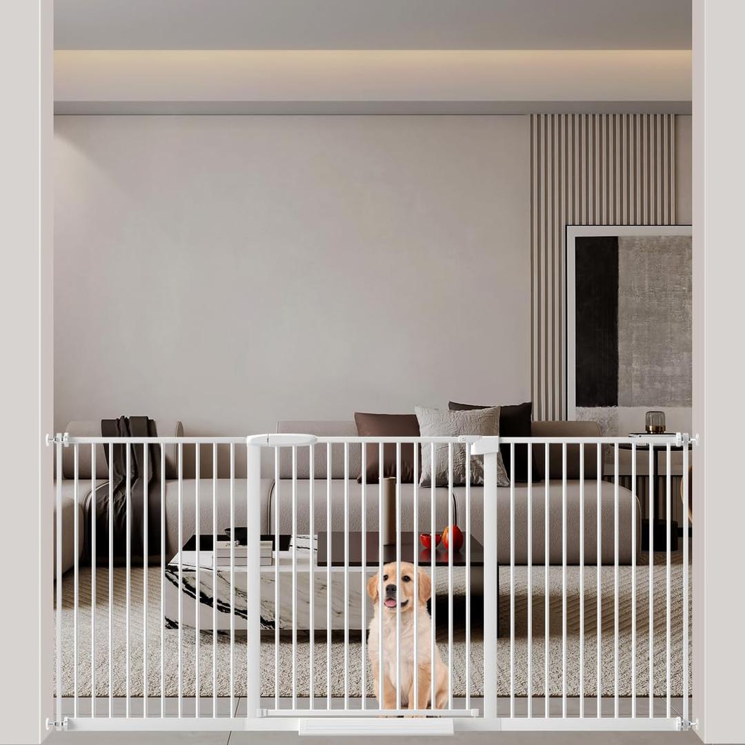 WAOWAO 1.37" Ultra Narrow Spacing Extra Wide Baby Gate 69.48-73.42" Pressure Mounted Walk Through Double Lock Swing Auto Close Safety White Metal Toddler Child Dog Pet for Indoor,Doorway,Kitchen (69.48-73.42"/176.5-186.5cm)