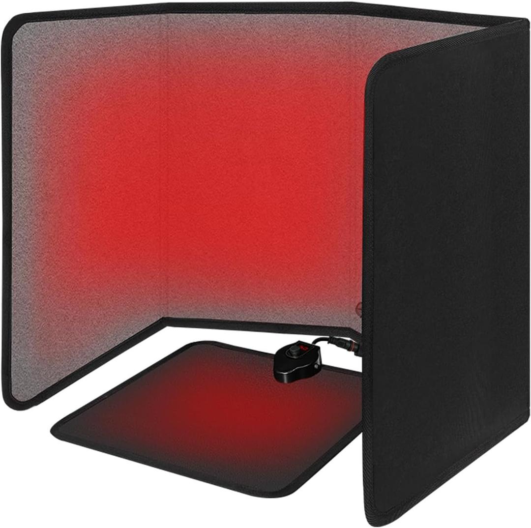 Portable Electric Panel with Heated Foot Mat - 300W Foldable Space Heater Under Desk Indoor - Foot Control with Thermostat/Timer/Digital Display- Warmer Floor Mat, for Home Bedroom Office