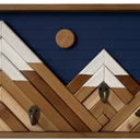 24x10 Wooden Wall Decor Mountain With Metal Hooks