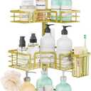 SWTYMIKI Shower Caddy Tension Pole - 4-Tier Corner Shower Organizer Tension Rod with Soap Holder, Toothbrush Holder & 4 Hooks, Adjustable Stainless Steel Bathroom Organizer 27.6 to 108.3 inch, Gold